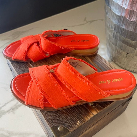 Violet & Red Primm Silver Wedge Sandals in Orange-Red - Picture 5 of 9